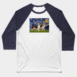 Starry Night Adapted to Include Two German Shepherds Baseball T-Shirt